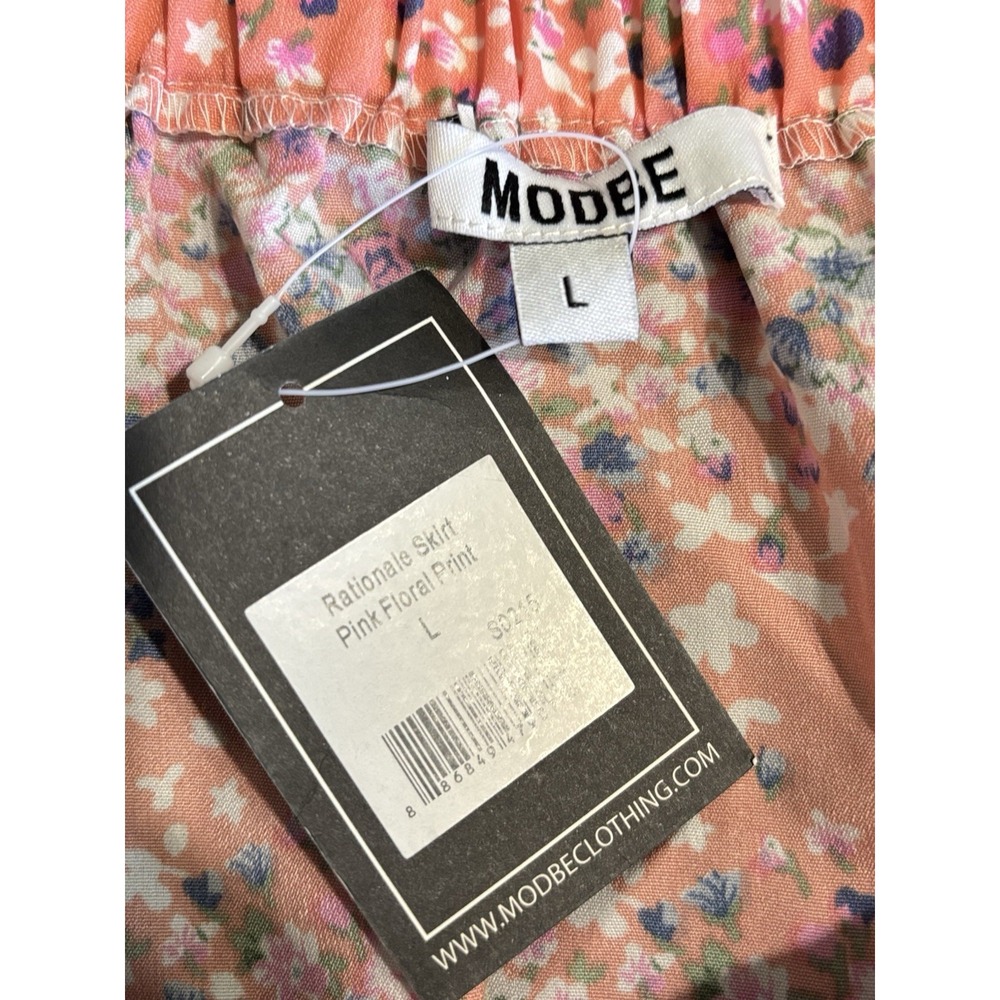 MODBE Floral Peach/White Chiffon Short Skirt Ruffle A-line‎ Size Large Elastic - Picture 4 of 6